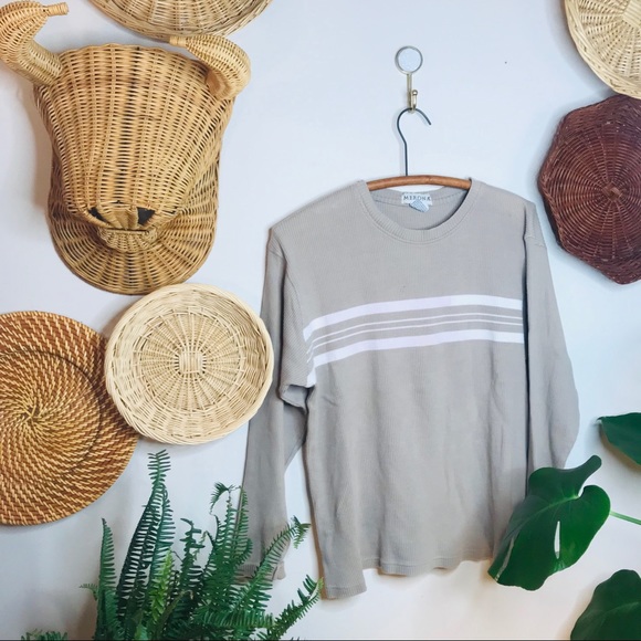 vtg vsco tan striped boyfriend ribbed pullover - Picture 2 of 5